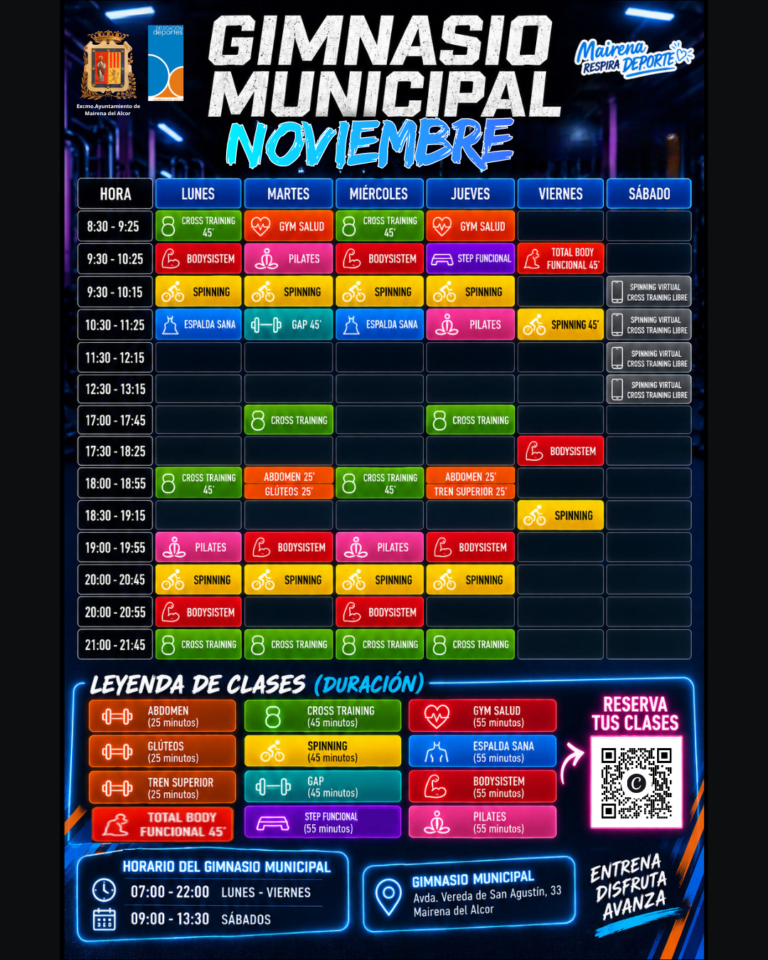 HORARIO GIMNASIO - NOVIEMBRE -