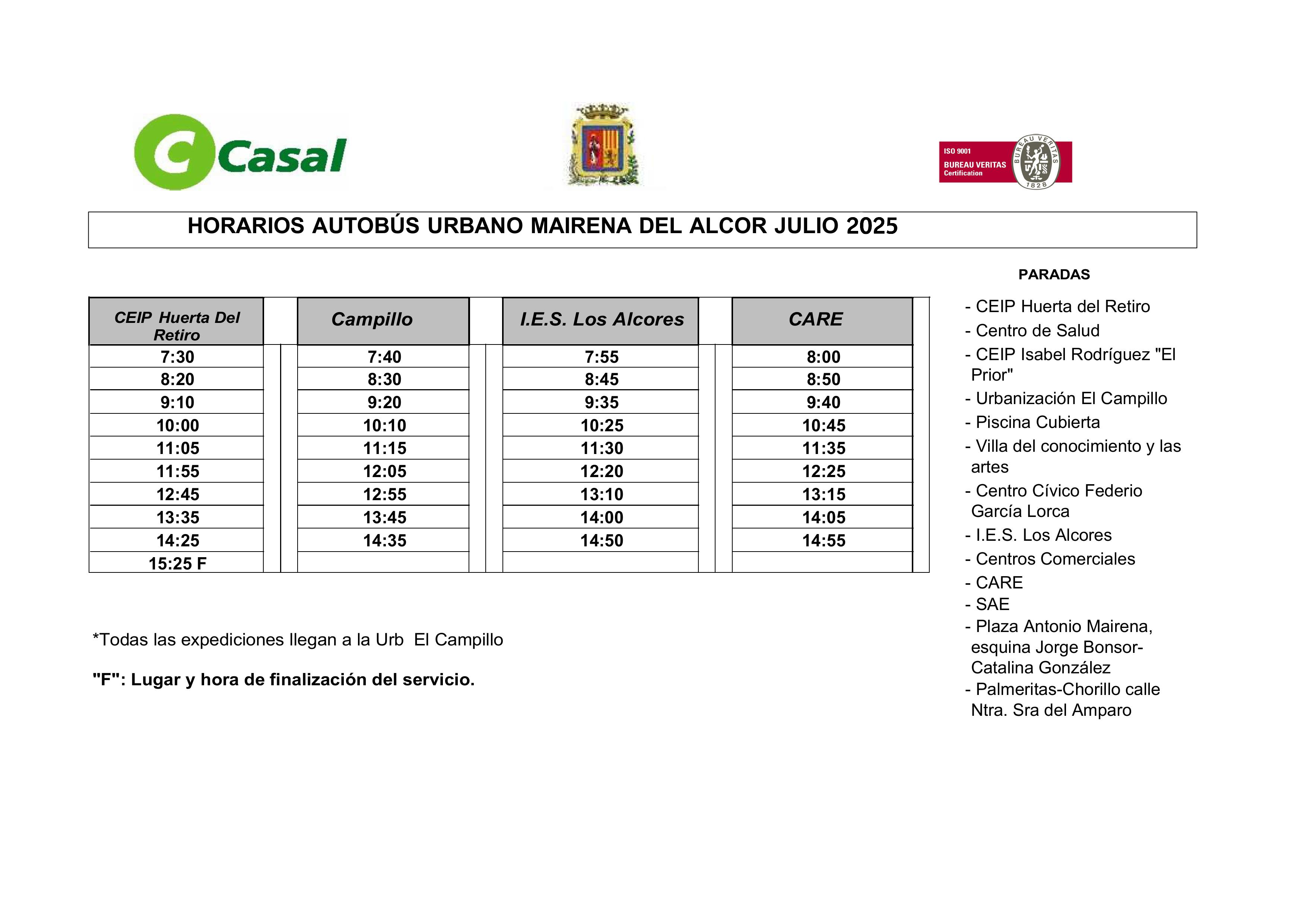 Horarios Verano BUS urbano 2025